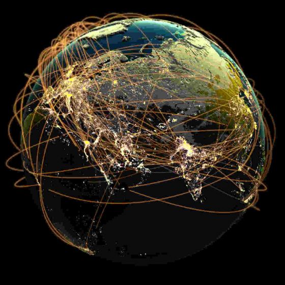 Global economy globe with criss-crossing connections