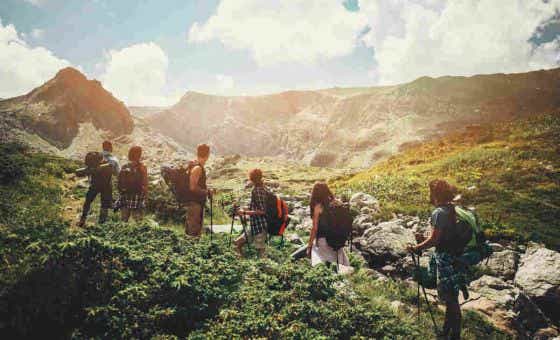 Group trek in mountains