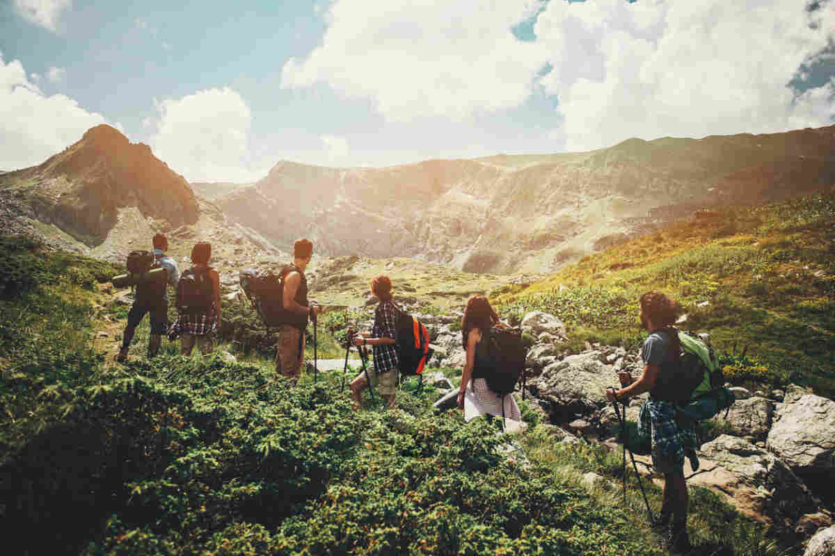 Group trek in mountains