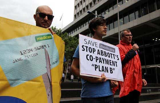 Protesters in Sydney march against the co-payment in 2014. AAP/Pter Boyle