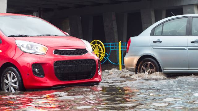 Cars caught in floodwater