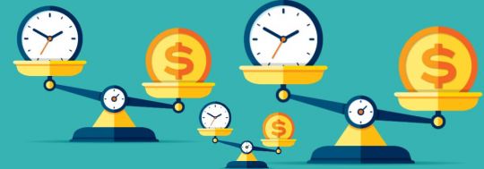 Scales with money and time on it unbalanced