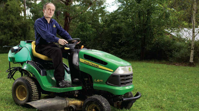 Jim's mowing on mower