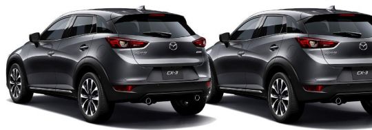 Two silver Mazda CX-3 SUVs on a white background