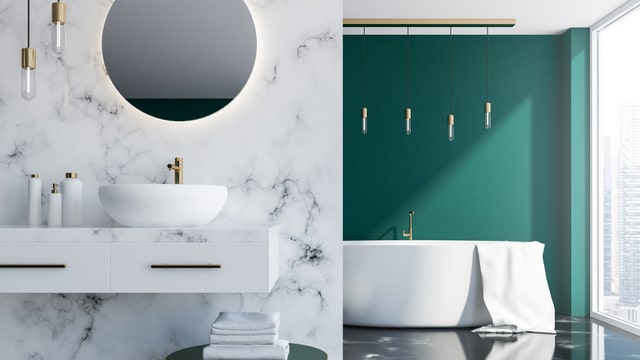 marble against a feature wall in bathroom