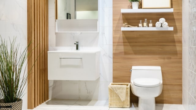wood panels in bathroom