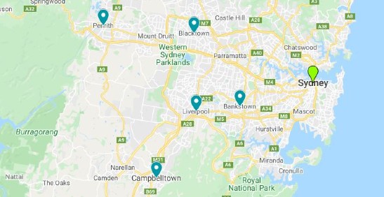 Greater Sydney map with affordable suburbs
