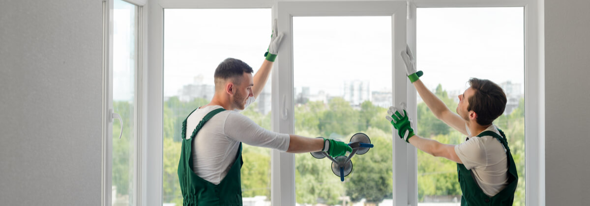 two men installing a window