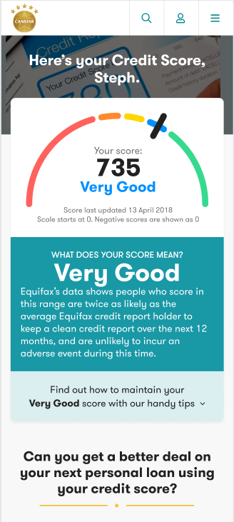 credit score mobile results page