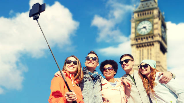 A group of tourists in London.