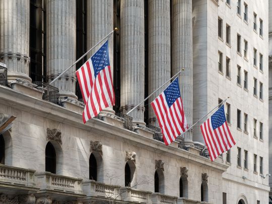 American flags on Wall street