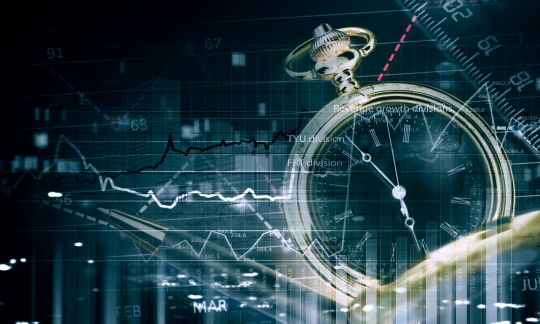 Clock in background on investment charts