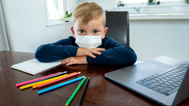 Boy at home during lockdown