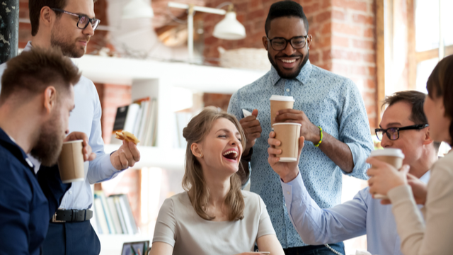 Employees connecting at work