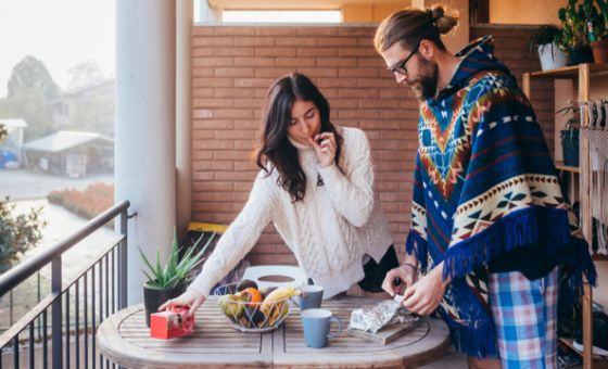 Young couple have breakfast at home