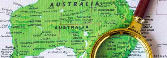 Australia map magnifying glass