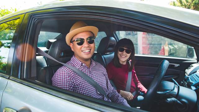 Young couple in car