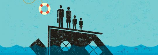 Conceptual image of a family floating at sea