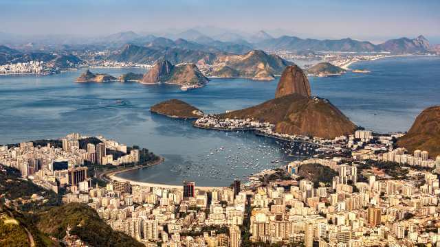 Spectacular aerial view over Rio de Janeiro as viewed from Corcovado.