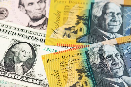 Us,Dollar,And,Australian,Dollar,Currency,Banknotes,Close,Up,Image.