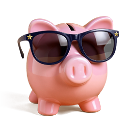 Piggy bank wearing sunglasses