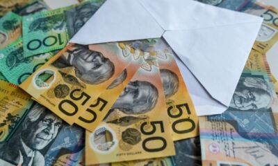 An envelope full of Australian banknotes