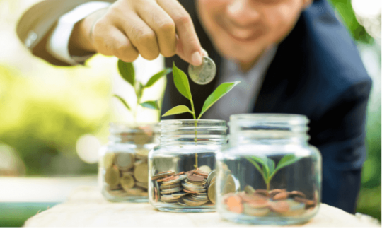 A man placing money in jars - your employer's super contribution.
